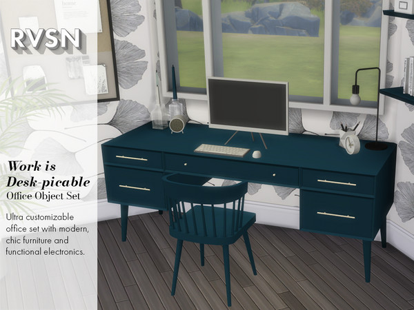 Sims 4 Work is Desk picable Office Set by RAVASHEEN at TSR