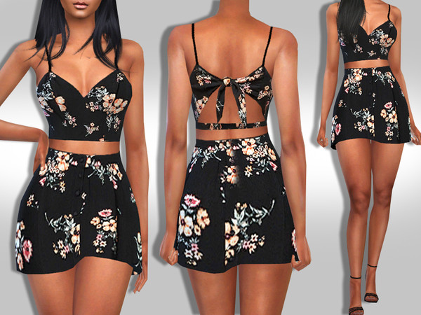 Sims 4 Female Two Piece Trendy Floral Outfit by Saliwa at TSR