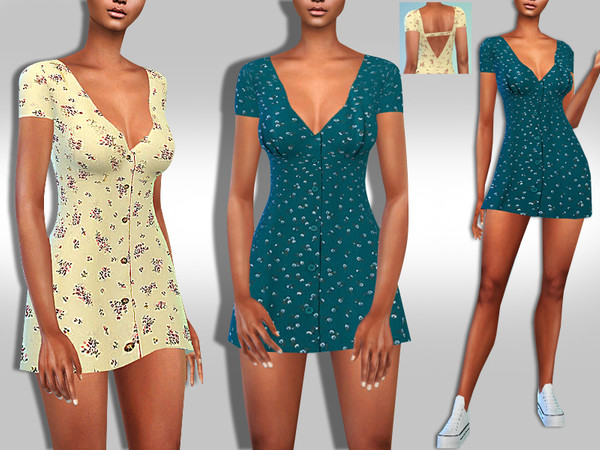 Sims 4 Casual Short Sleeve Pattern Dresses by Saliwa at TSR