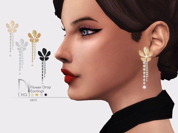 Sims 4 Flower Drop Earrings by DarkNighTt at TSR