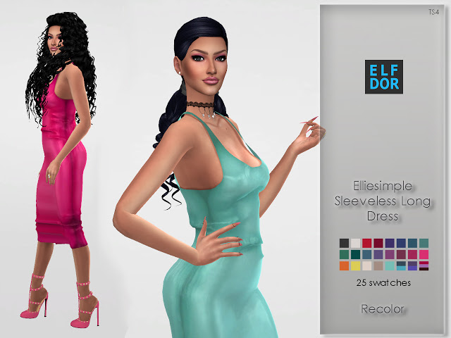 Sims 4 Elliesimple Sleeveless Long Dress RC shiny at Elfdor Sims
