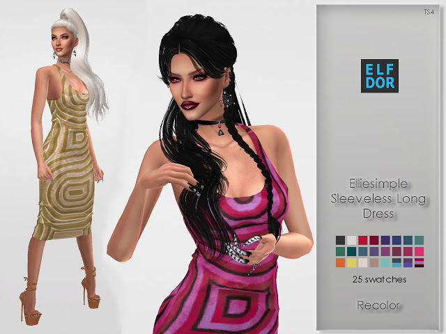 Sims 4 Elliesimple Sleeveless Long Dress RC shiny at Elfdor Sims
