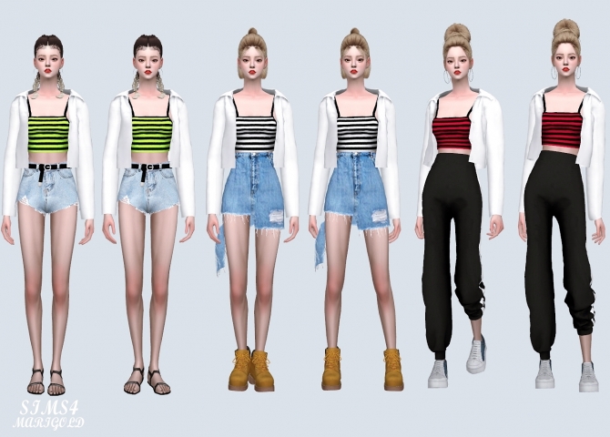 Open Shirts With Crop Top (P) at Marigold » Sims 4 Updates