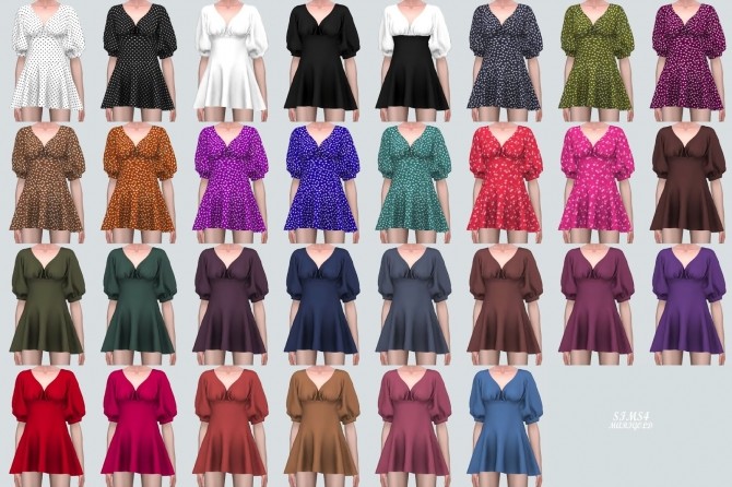 Sims 4 Elegant Puff Sleeves Mini Dress (P) at Marigold