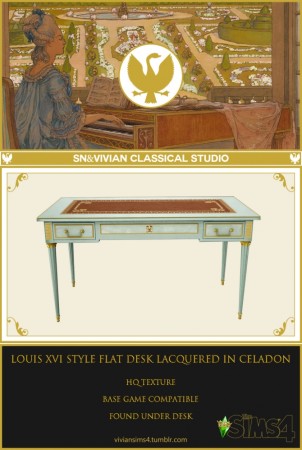 Louis XVI Style Flat Desk Lacquered in Celadon (P) at Viviansims Studio
