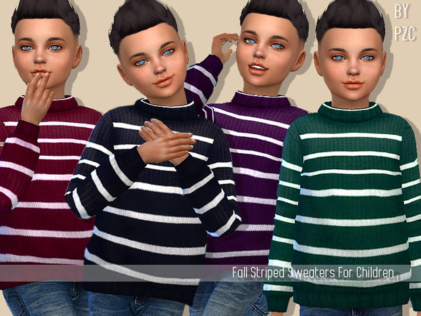 Sims 4 Fall Striped Sweaters set by Pinkzombiecupcakes at TSR