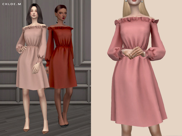 Sims 4 Off Shoulder Dress by ChloeMMM at TSR