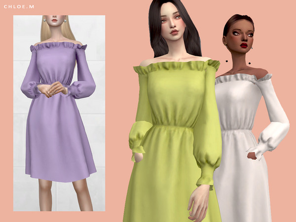 Sims 4 Off Shoulder Dress by ChloeMMM at TSR