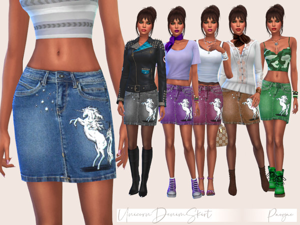 Sims 4 Unicorn Denim Skirt by Paogae at TSR