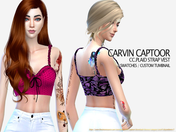 Sims 4 Plaid Strap vest by carvin captoor at TSR