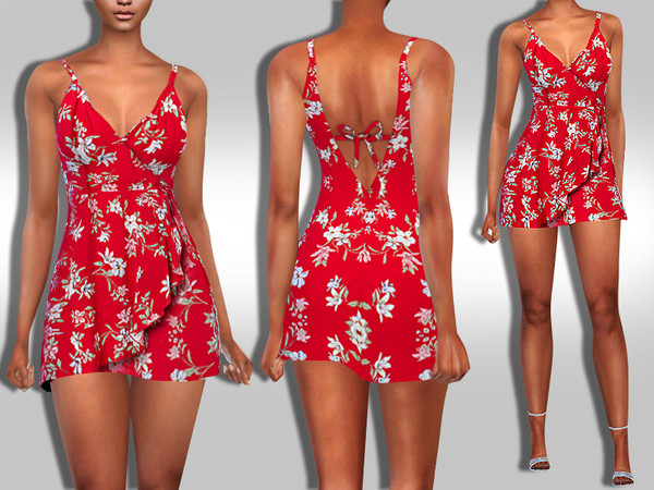 Sims 4 Trendy Floral Ruffle Mini Dress by Saliwa at TSR
