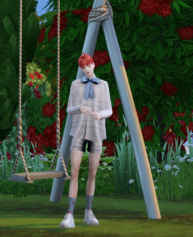 Sims 4 Male big ribbon shirt & shorts at Chaessi