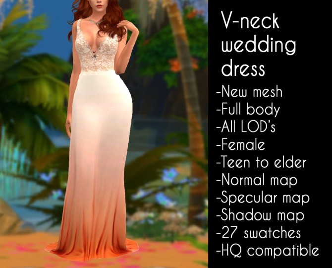 Sims 4 V neck wedding dress at LazyEyelids