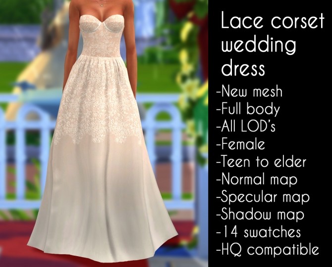 Sims 4 Lace corset wedding dress at LazyEyelids