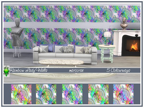 Sims 4 Rainbow Lady Walls by marcorse at TSR