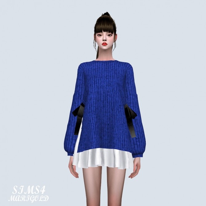 Sims 4 Ribbon Sweater With Flare Mini Dress (P) at Marigold
