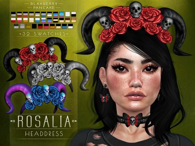 Sims 4 Rosalia set: headdress, choker & earrings at Blahberry Pancake