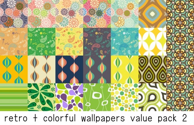 Sims 4 Retro + colorful wallpapers value pack 2 by Feelshy at Mod The Sims