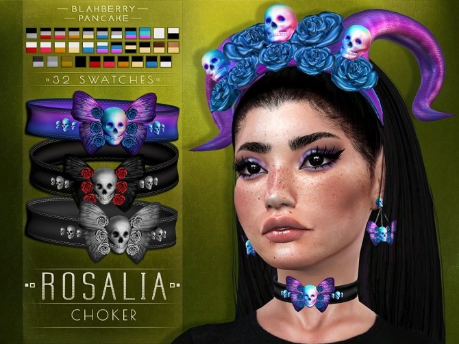 Sims 4 Rosalia set: headdress, choker & earrings at Blahberry Pancake