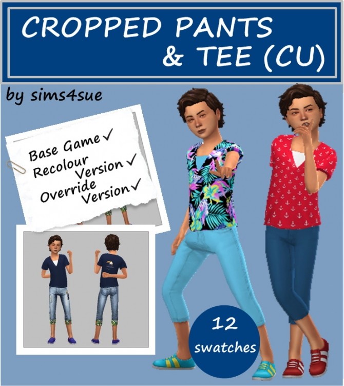 Sims 4 BASE GAME CROPPED PANTS & TEE at Sims4Sue