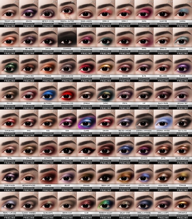 Sims 4 Eyeshadow Ultimate collection 80 items at Praline Sims