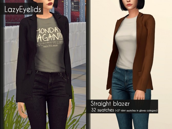 Sims 4 Blazer, ripped knees skinnies, hooded anorak & sweater at LazyEyelids