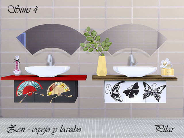 Sims 4 Zen bathroom mirror and sink by Pilar at SimControl