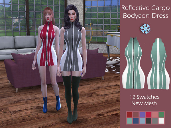 Sims 4 LMCS Reflective Cargo Bodycon Dress by Lisaminicatsims at TSR
