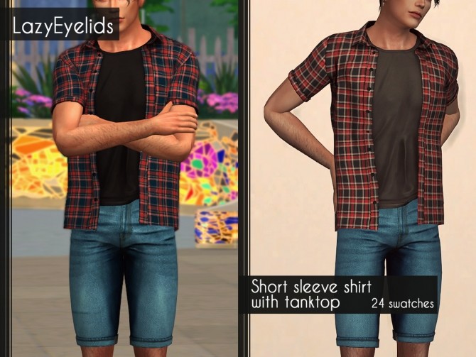 Sims 4 Short sleeve shirt with tanktop at LazyEyelids