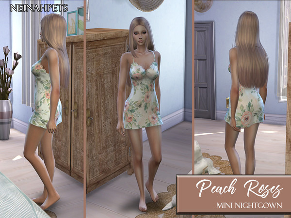Sims 4 Peach Roses Mini Nightgown by neinahpets at TSR