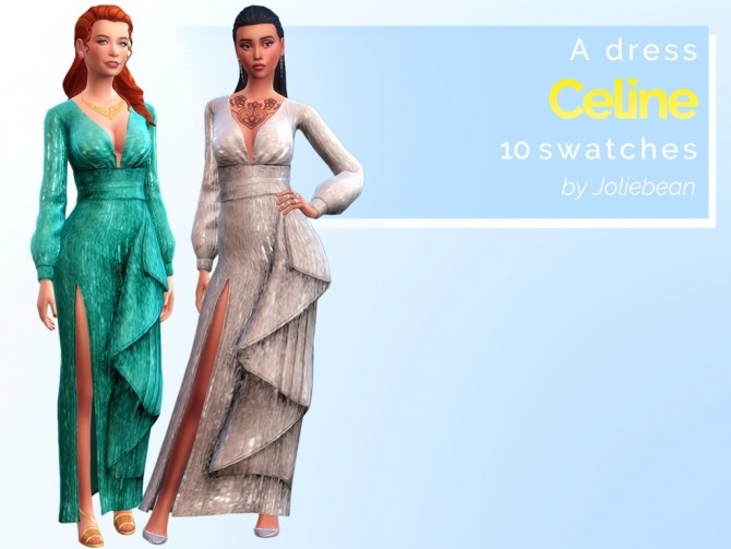Sims 4 Celine long dress in 10 swatches at Joliebean