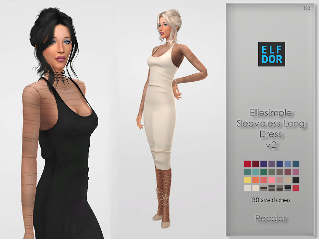 Sims 4 Elliesimple Sleeveless Long Dress RC v2 at Elfdor Sims