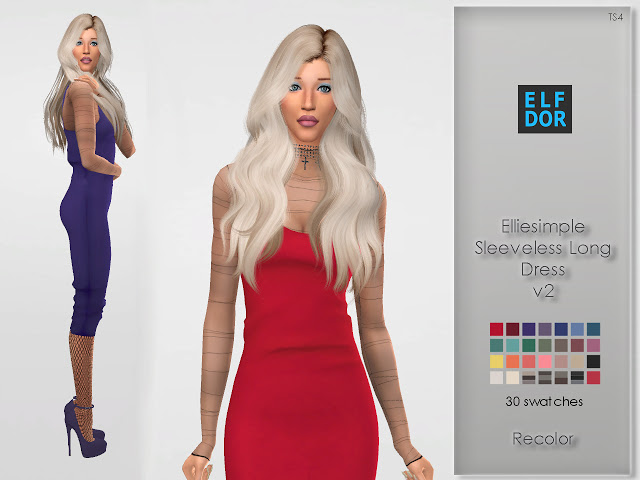 Sims 4 Elliesimple Sleeveless Long Dress RC v2 at Elfdor Sims
