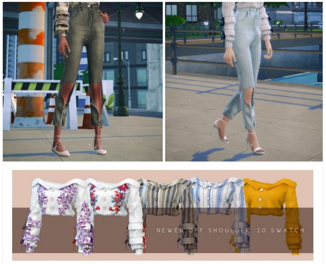 Sims 4 Off shoulder Shirts & ZIP IT Jeans at NEWEN