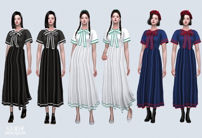 Sims 4 Line Ribbon Flare Long Dress (P) at Marigold