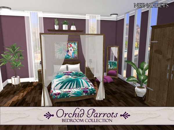 Sims 4 Orchid Parrots Bedroom Collection by neinahpets at TSR