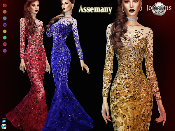 Sims 4 Assemany high fashion dress by jomsims at TSR