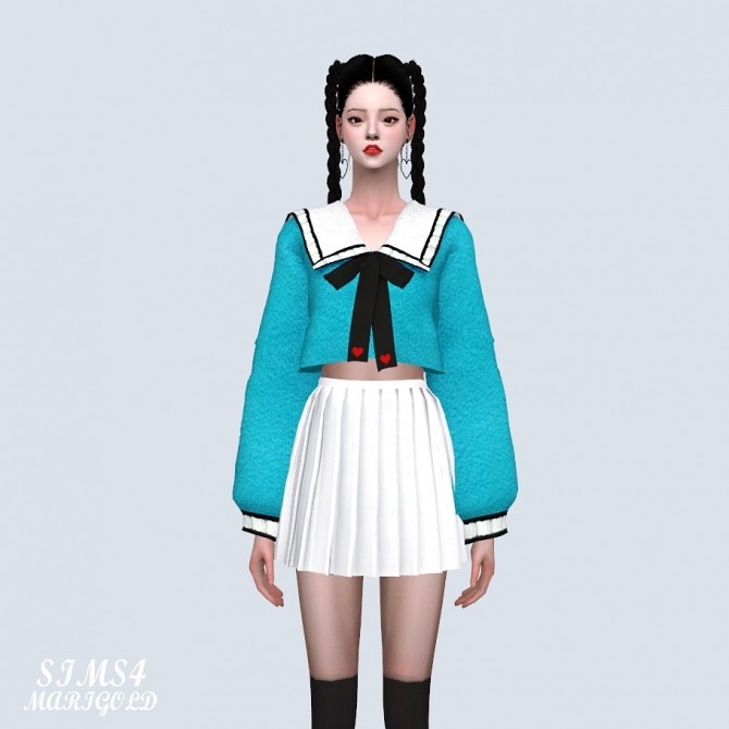 Sims 4 Cute Knit Sweater With Ribbon (P) at Marigold