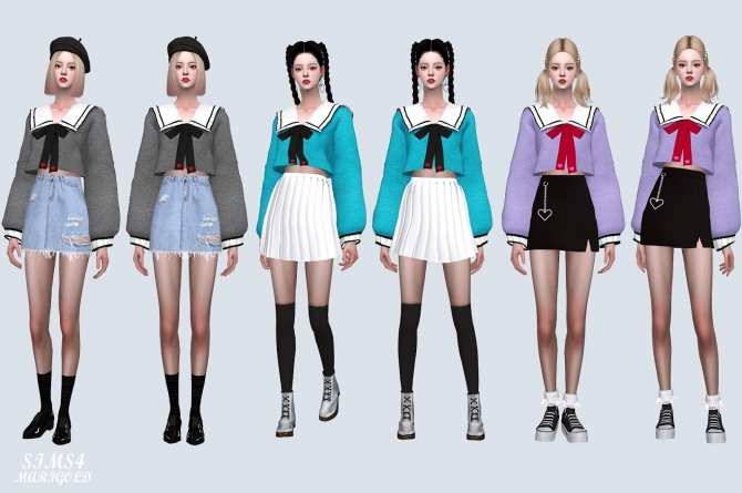 Cute Knit Sweater With Ribbon (P) at Marigold » Sims 4 Updates