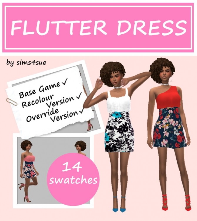 Sims 4 BASE GAME FLUTTER DRESS at Sims4Sue