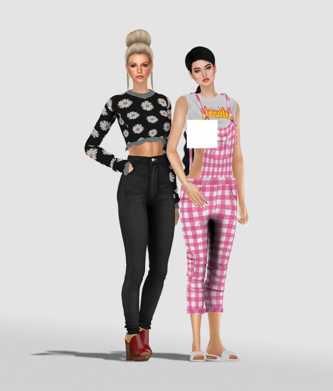 Sims 4 JAMIE OVERALLS + TOP by Thiago Mitchell at REDHEADSIMS