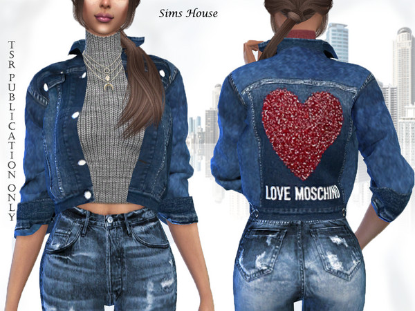 Sims 4 Womens denim jacket with a short sweater by Sims House at TSR
