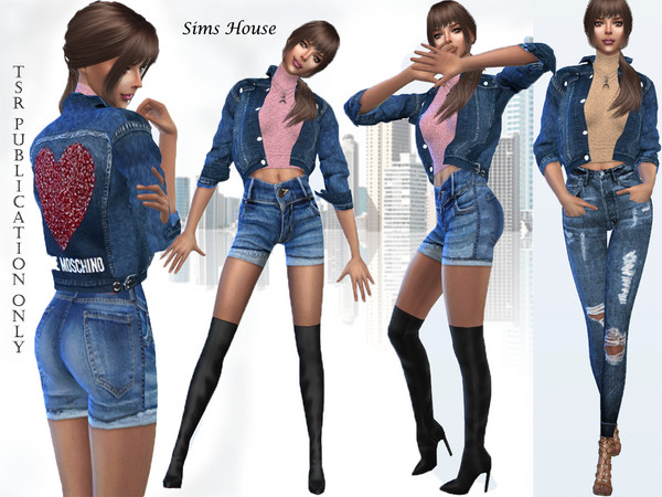 Sims 4 Womens denim jacket with a short sweater by Sims House at TSR
