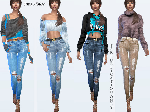 Sims 4 Leather belt jeans by Sims House at TSR