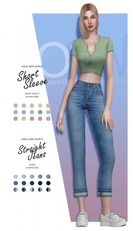 Short Sleeve Top & Straight Jeans at Oasis Sims World