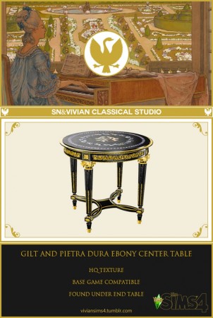 Gilt and pietra dura ebony center table (P) at Viviansims Studio