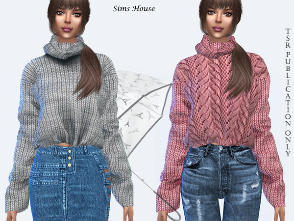 Sims 4 Knitted sweater with a collar by Sims House at TSR