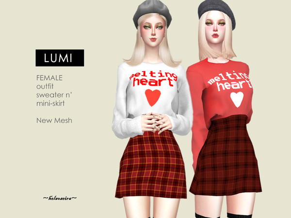 Sims 4 LUMI Sweater n Mini Skirt Outfit by Helsoseira at TSR