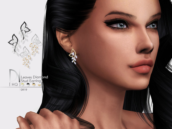 Sims 4 Leaves Diamond Stud Earrings by DarkNighTt at TSR