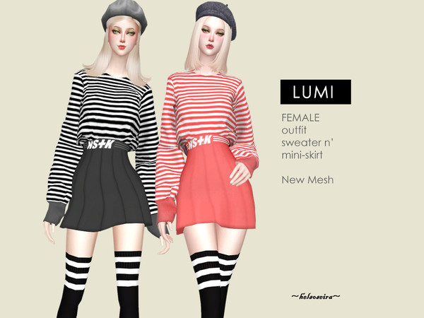 Sims 4 LUMI Sweater n Mini Skirt Outfit by Helsoseira at TSR